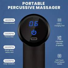 720 LCD 按摩枪，1200mAh USB 充电，升级版肌肉按摩器，配备 4 个按摩头和 6 档速度，触控式控制，适合办公室职员、运动员、健美人士运动后放松。首次使用前请充满电。 - 黑色 - 查看 4