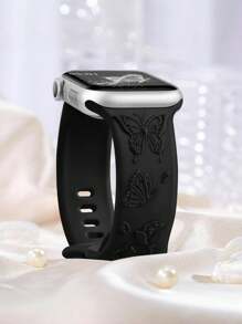 花卉雕刻表带与 Apple Watch 表带 40 毫米 38 毫米 41 毫米 44 毫米 45 毫米 49 毫米 42 毫米 46 毫米女款兼容，柔软硅胶可爱蝴蝶花朵图案运动表带，适用于 Ultra 2 SE 10 9 8 7 6 5 4 3 2 1 系列表带，作为返校学生的礼物