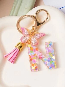 1 Peça Chaveiro Criativo Com 26 Alfabetos Ingleses E Pingente De Borboletas Para Bagagem E Bolsas De Meninas