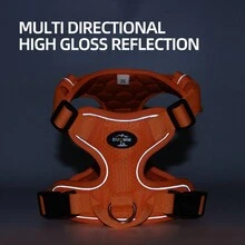 具有按摩設計的反光狗胸背帶,可調節軟質牛津布寵物安全帶,內部網眼布料,易於控制,適合步行,旅行等。附1入直徑1.2cm * 1.5m狗繩,鈴鐺和發光吊飾,適用於小型,中型和大型狗狗 - 橘色 - 查看 5