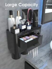J'ai des porte-brosses à dents pour salles de bain, 2 tasses porte-brosses à dents montées au mur avec distributeur de dentifrice - plateau de grande capacité, tiroir cosmétique - support de brossage des dents et accessoires de salle de bain Décoration de la maison Décoration d'automne Retour à l'école
