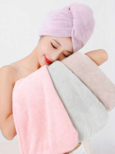 1个25x65厘米紫色单层干发帽，吸水浴帽，珊瑚绒干发巾，厂家直销价