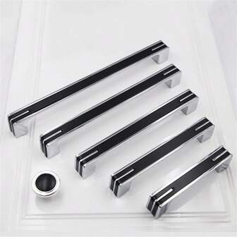 1pc Modern Fashion Black Chrome Cabinet Door Handles And Knobs Zinc Alloy Kitchen Cupboard Wardrobe Drawer Pulls Hardware