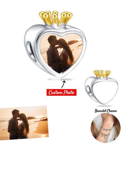 1 st personligt fotoarmband med hänge, present till kvinnor, mor, fotohalsband med hänge, fotofotlänk med hänge, hjärta, runda, fyrkantiga pärlor, present till dotter, flickvän, fru, bästa vän