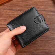 Men's Durable PU Leather Short Wallet With Zipper, Snap Closure, Multiple Card Slots, New Design - Coffee Brown - View 6