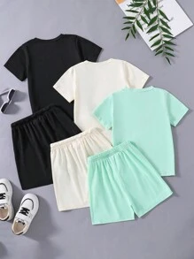3 pièces le set: T-shirt à manches courtes avec imprimé lettres pour jeune garçon et short