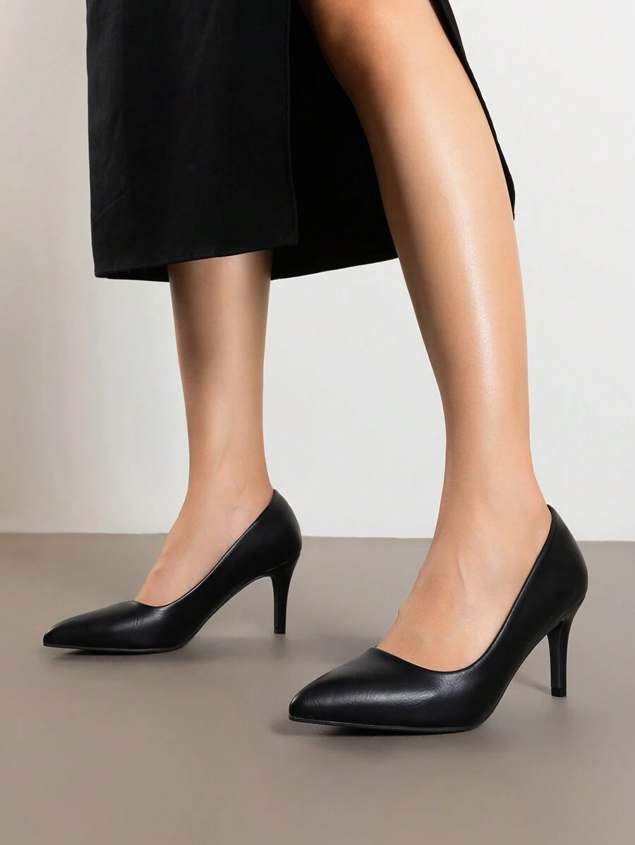 Women High Stiletto Heels Closed Pointed Toe Dress Pumps Shoes For Wedding Work Office Business, 3 Inches SIZE UP - PU ĐEN - Xem 1