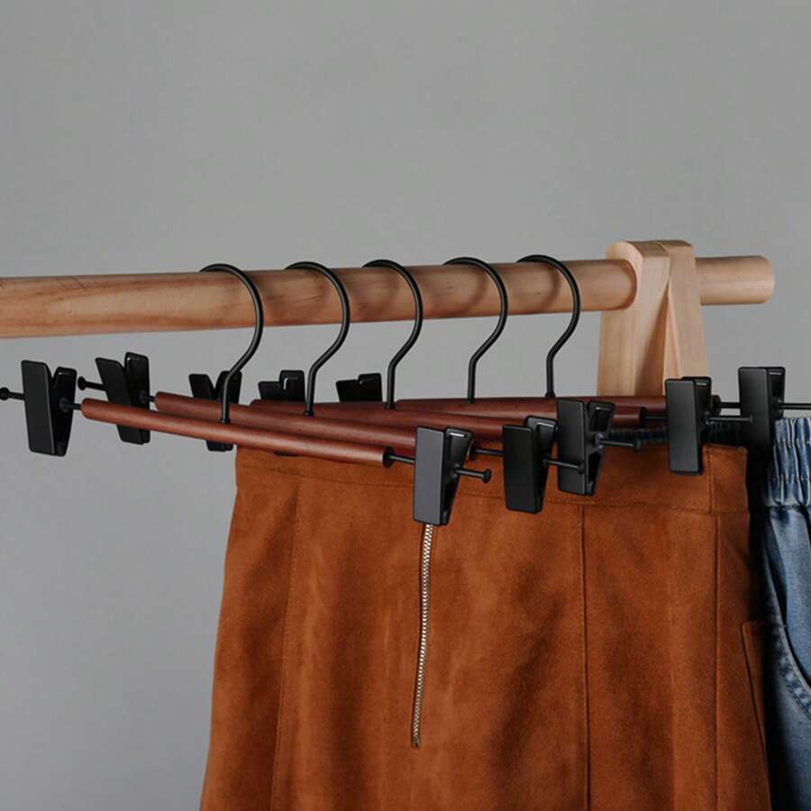 Wooden Pants Hangers With Clips, Adjustable Anti-Rust Metal Clips For ...
