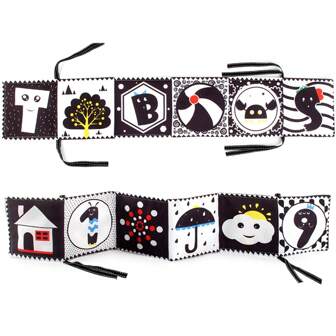 1 Pc Durable Double-Sided Crinkle Sensory Cloth Book With Black & White Patterns, Animals, Plants, Insects And Weather Recognition, Early Learning Montessori Toy For Infants & Toddlers