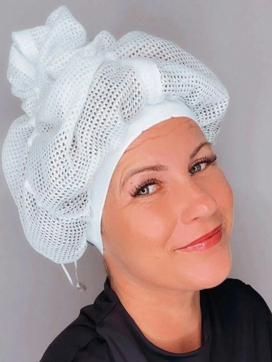 1pc White Hair Drying Cap & Turban Headband & Adjustable Hair Drying Bonnet Cap & Women Hair Sleeping Cap, For Long/Short Hair - White - View 1