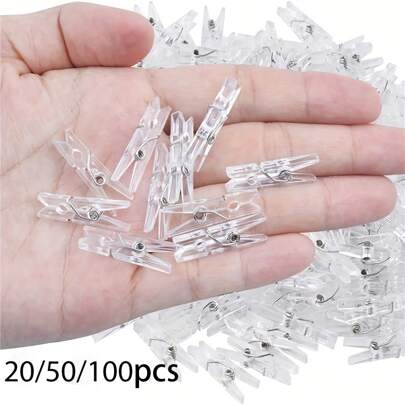 20/50/100入組小型相片夾,透明彈簧塑料掛夾,毛巾相片夾,衣物夾diy相片牆家居裝飾