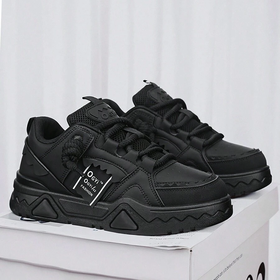 Men's New Spring Lightweight Breathable Leather Low Cut Sneakers, Versatile - màu đen - Xem 1