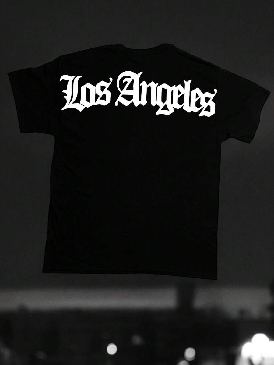 nope playera camiseta con estampado de letras los ángeles en espalda unisex hombre mujer - Negro - Ver 1
