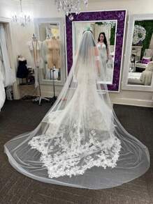 1pc Cathedral Length 3 Meter Simple Plain Soft Tulle Wedding Bridal Veil With Metal Comb For Wedding Party White Ivory Fall Clothes For Women