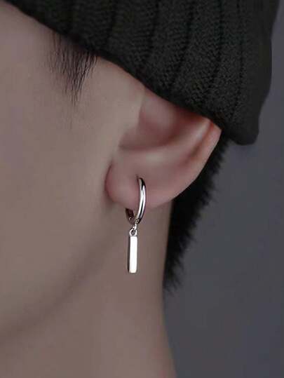 1pair Men's Earrings, Hip-Hop Ear Hooks, Minimalist Design, European And American Style, Pendant Ear Studs