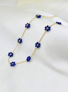 1pc Diy Sky Blue Handmade Necklace, Suitable For Women's Simple And Fresh Style Clothes In Spring And Summer - Royal Blue - View 1