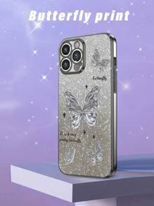 Carcasă de telefon rezistentă la șocuri, electrolizată, cu model fluture colorat, compatibilă cu 11/12/13/14/15 Pro Max, S22/23/24+, A04/A05/A14/A15/A24/A25/A34/A54, compatibilă cu OPPO Reno, compatibilă cu Realme, compatibilă cu VIVO, compatibilă cu Redmi 13C, P70 Pro+, compatibilă cu Honor P60 Pro - Set complet, versiune internațională, nu versiunea națională - Negru - Vizualizare 2