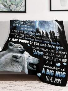 1 chiếc chăn nỉ in hình sói và cây thông "Gửi con trai yêu quý", quà tặng từ bố mẹ dành cho con trai, quà tặng cá nhân hóa, quà sinh nhật, quà tốt nghiệp, có thể in tên, quà tặng theo yêu cầu. - Nhiều màu - Xem 3