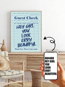 1 Pieza De Arte Mural De Cheque De Invitado Personalizado, Cartel Retro Estético Y Personalizado De Lona Con Citas, Decoración De Pared De Apartamento, Decoración De Carteles Personalizados