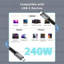 USB4 Thunderbolt4 Cable USB4.0 40Gbps 240W Thunderbolt4 USB4 Gen3 Cable 8K Video Cable PD3.1 Fast Charger For M1 PC Pro Hard Disk Cord - Grey - View 6