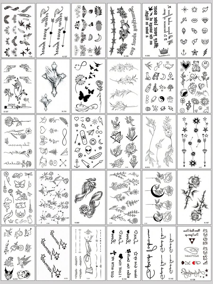 30pcs Various Designs Black Waterproof & Scratch Resistant Temporary