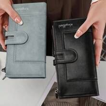 Bi-Fold Foldable PU Leather Coin Multi-Card Slots Clutch Bag With Zipper Pattern & Letter Print Random For Men Wallet Purse Wallet Long Wallet - Black - View 7