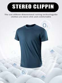 1 bộ quần áo thể thao chạy bộ ngoài trời, thể dục, nhanh khô dành cho nam, áo phông nén - Màu xanh hải quân - Xem 4