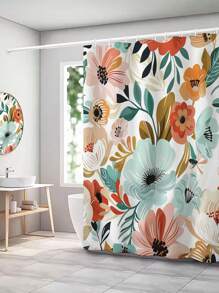 1 pièce Rideau de douche de salle de bain à motif floral et végétal, imperméable et résistant à la moisissure pour la salle de bain/la salle de toilette, décoration de salle de bain, décoration d'automne, accessoires de salle de bain, rentrée scolaire