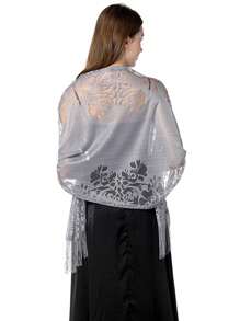 Boho - 1 pieza de chal hueco decorado con encaje floral para mujer, elegante para decoración - Blanco - Ver 3