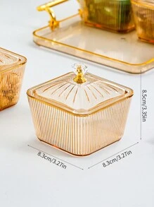 1pc Grid Design Candy Box With Lid And Tray, Dustproof Plastic Cream-Colored Fruit Tray For Living Room Coffee Table, Snacks & Dry Fruits Platter - Champagne - View 12