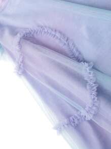 Young Girl Pleated Heart Design Screw Neck Short Sleeve Dress, 2024 New Summer Gradient Mesh Princess Dress