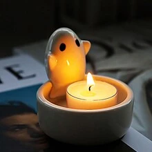 1pc Ceramic Cartoon Ghost Candle Holder, Aromatherapy Candlestick, Candlestick Burner, Ceramic Oil Diffuser Wax Burner Aromatherapy Oil Warmer - White - View 1