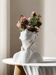 1個人體造型陶瓷花瓶,北歐家具裝飾工藝裝飾品,現代簡約風格花盆 - 白色 - 查看 4