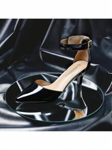Women's Low Heel Ankle Strap Elegant Dress Pump Shoes - Black - View 8