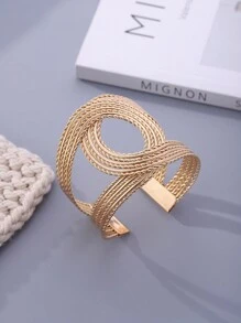 Fashionable Classic Women's Layered Metal Textured Iron Alloy Open Cuff Bracelet Suitable For Parties, Gatherings And Daily Wear