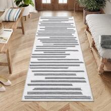 Washable Living Room Area Rug Indoor Modern Abstract Rugs Soft Non Slip Large Rugs For Bedroom Dining Room Low Pile Geometric Throw Carpet Rug Foldable Thin Rug With Stripped Lines Pattern Non Shedding Home Decor Mat For Laundry Bathroom Contemporary Kitchen Rugs - 灰色 - 查看 5