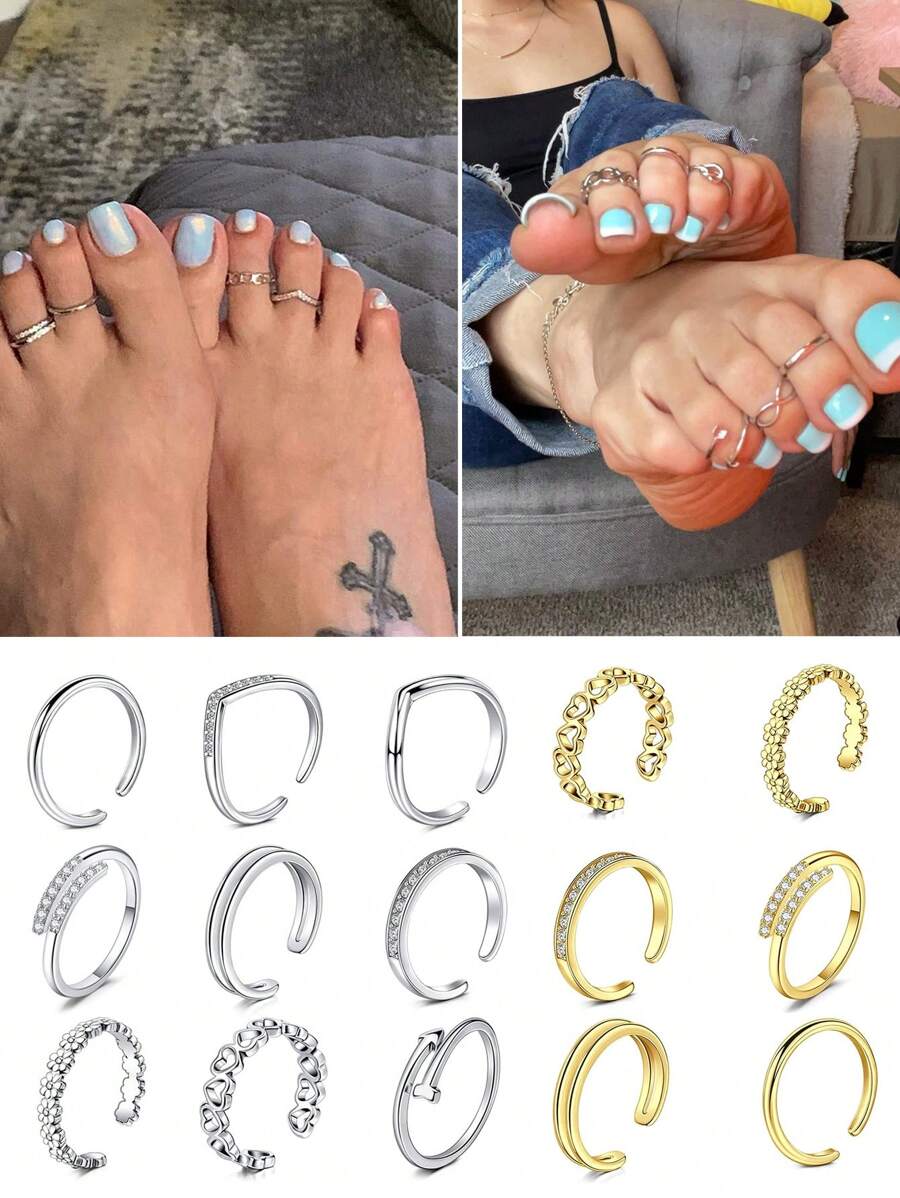 6-9入組女性黃金腳指環,女性黃金腳指環,銀色腳指環不銹鋼 - 彩色 - 查看 1
