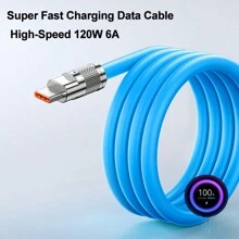 120W 6A USB 转 Type C 超快速充电线兼容三星 Redmi POCO OPPO VIVO 高速 USBC 手机充电器线数据 USB C 线锌合金充电线适用于汽车 USB C Type-C 液态硅胶充电和数据线 - 藍色 - 查看 3