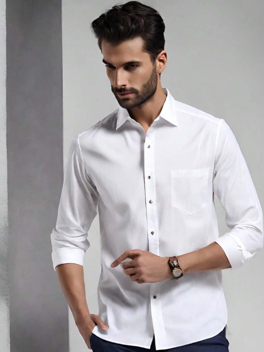 Camisa blanca elegante/casual para hombre - Blanco - Ver 1