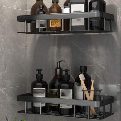 1 Kệ góc phòng tắm chống gỉ có móc, Kệ treo tường đựng đồ phòng tắm có keo dán, Giá để đồ phòng tắm, Kệ nổi treo tường Trang trí phòng tắm tại nhà Trang trí mùa thu Trở lại trường