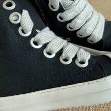 男女通用高帮厚底休闲运动鞋，配粗鞋带 - 黑與白 - 查看 4