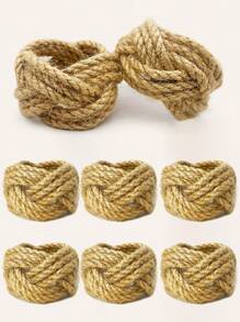 6-12 Pieces Minimalist Rope Weave Napkin Rings, Ideal For Birthday, Wedding, Thanksgiving, Christmas, Easter, Halloween, Banquet, Buffet Table Exquisite And Simple Decoration - Coffee Brown - View 2