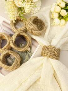 6-12 Pieces Minimalist Rope Weave Napkin Rings, Ideal For Birthday, Wedding, Thanksgiving, Christmas, Easter, Halloween, Banquet, Buffet Table Exquisite And Simple Decoration - Coffee Brown - View 3