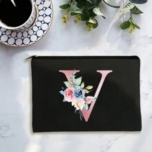 1 件带字母印花的多用途拉链化妆包，适用于洗漱用品、手机收纳、钱包、手拿包、伴娘化妆包、化妆刷收纳包、化妆品收纳，可存放口红、刷子、护肤品、手机、硬币、小物品，适用于家居、礼物、度假和节日万圣节圣诞节多功能用途，波西米亚风，适用于假日海滩、浴室收纳、卧室收纳，大容量 - 粉色 - 查看 14