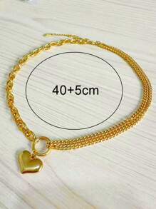 MECYLIFE 1pc Stainless Steel Heart Pendant Detail Gold Plated Bracelet For Women Valentines,Mom,Mother,Mother's Day,Gift