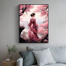 1枚帆布牆藝現代印花海報,櫻花女孩風景帆布壁畫,女孩櫻花畫作,浴室藝術壁畫,臥室辦公室客廳牆壁裝飾,春季裝飾家居裝飾 不含相框 - 粉色 - 查看 4