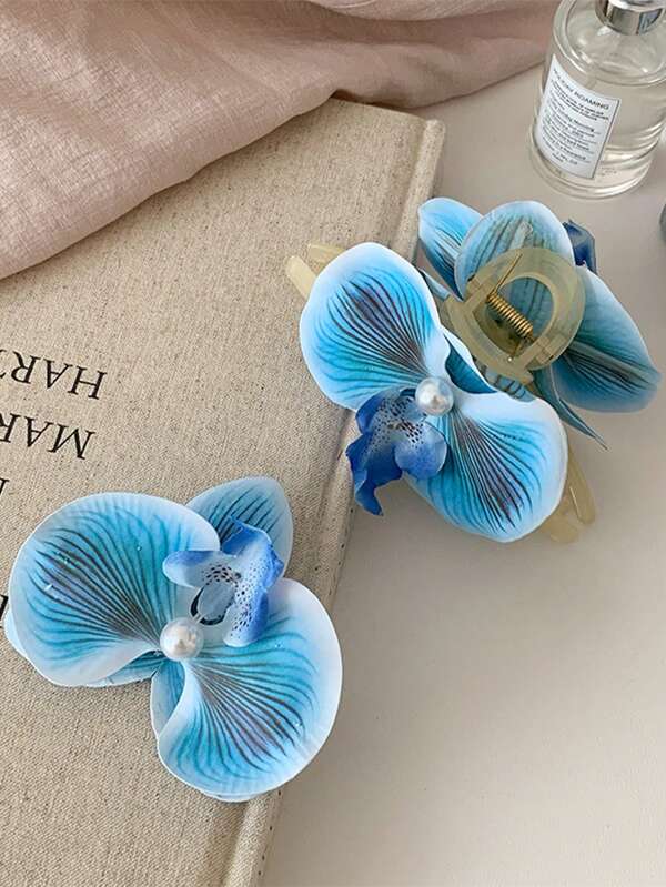 1pc Ladies' Blue Phalaenopsis Acrylic Imitation Flower Alligator Clip For Vacation, Photography, Hairstyle, Summer Boho Hair Claws Claw Clips Hair Clips Hair Jaw Clip Hair Clamps Hair Clutch Hair Catcher Clip