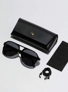 1 pieza Gafas de moda estilo piloto retro de los años 80/90, gafas de moda con doble puente clásico, adecuadas para hombres y mujeres, para vacaciones de verano y uso diario, con marco negro y naranja, bisagras de plástico y metal duraderas, en caja de regalo, regalo para el Día del Padre y San Valentín, para parejas - Negro - Ver 8