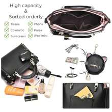 Elegante bolso con Patrones de animales lindos, bolso de hombro de PU de moda para mujer, bolso de playa de EVA impermeable con doble asa de moda, bolso portátil para deportes al aire libre, bolso de mano de natación de barco de viaje de goma de moda , Cute Letter Detail Handbag, Simple Double Handle Purse, Trendy Zipper Shoulder Bag With Adjustable Strap, Bolso De Mujer Casual Vintage De PU Bolsos Para Mujer - Negro - Ver 7