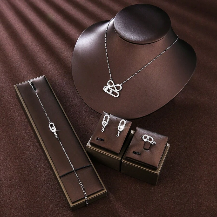 5pcs/Set Fashionable Inlaid Jewelry Set, Perfect For Mother's Day Gift - Set - View 1